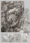  abs anthro bow_(weapon) clothed clothing dragon greyscale half-length_portrait hi_res male monochrome multiple_images muscular muscular_anthro muscular_arms muscular_male portrait quiver ranged_weapon scalie size_difference solo topless topless_male veiny_muscles weapon western_dragon ymskk 