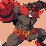  1boy abs bara beard body_hair chest_hair claw_pose dark_skin dark_skinned_male dizdoodz erection facial_hair foreskin gen_7_pokemon head_tilt highres incineroar luchador luchador_mask male_focus male_pubic_hair muscular muscular_male navel navel_hair nipples nude pectorals penis personification pokemon pubic_hair red_footwear red_hair short_hair simple_background solo spread_legs thick_eyebrows thick_thighs thighs uncensored veins veiny_penis wrestler wrestling_mask wrestling_outfit yellow_eyes 