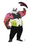  anthro biceps bottomwear clothing digital_media_(artwork) fur furrybob giant_panda hi_res male mammal nipples pecs scar simple_background solo standing tattoo ursid white_background 