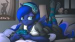  16:9 2020 anthro anthrofied bed blue_eyes bottomwear clothed clothing controller crossed_legs detailed_background digital_media_(artwork) equid female footwear friendship_is_magic furniture game_controller hair hi_res holding_controller holding_object horn legs_up legwear lying mammal my_little_pony mysticalpha nintendo on_front pants pattern_clothing pattern_legwear pattern_socks pok&eacute;ball pok&eacute;mon poster princess_luna_(mlp) purple_hair purple_horn purple_wings shirt signature socks solo striped_clothing striped_legwear striped_socks stripes text topwear url video_games widescreen winged_unicorn wings 