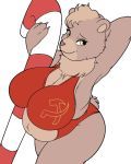  4:5 anna_the_werebear_(doggyburster) anthro breasts candy candy_cane clothing dessert female food hi_res mammal skyearts smile solo swimwear ursid 