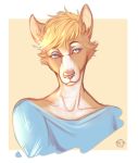  2017 anthro blonde_hair bust_portrait canid canine canis clothed clothing deerstail digital_media_(artwork) domestic_dog eyebrows eyelashes hair male mammal portrait smile solo 