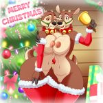  2020 anthro big_breasts breasts cervid christmas clothing duo female genitals hi_res holidays legwear lonbluewolf mammal navel nipples open_mouth pussy 