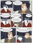  2020 3:4 anthro blue_eyes canid canine canis clothed clothing comic domestic_dog english_text facial_hair fur group hi_res husky male mammal nordic_sled_dog outside rain-yatsu rainier raining rick_(rain-yatsu) seattle_fur simple_background spitz text umbrella ursid 