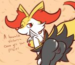  2016 anthro anus braixen breasts butt canid canine digital_media_(artwork) english_text felino female genitals hi_res inner_ear_fluff looking_at_viewer mammal nintendo nipples nude one_eye_closed open_mouth pok&eacute;mon pok&eacute;mon_(species) presenting presenting_pussy pussy smile solo text tuft video_games wink 
