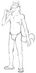  anthro asian_clothing baseball_cap black_and_white bulge canid canine canis clothed clothing east_asian_clothing eyes_obscured footwear fundoshi hat headgear headwear japanese_clothing jaspar_(thegreatmatsutzu) male mammal monochrome object_in_mouth sandals simple_background sketch solo thegreatmatsutzu topless underwear white_background wolf 