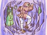  anthro athene_(bird) avian balls barbegazi beak bird brown_body brown_feathers burrowing_owl digital_media_(artwork) feathers genitals lavilovi looking_at_viewer male nude owl penis slightly_chubby solo tan_body tan_feathers true_owl yellow_eyes 