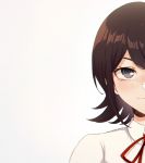  1girl bangs black_hair blush brown_hair closed_mouth collared_shirt commentary criis-chan danganronpa:_trigger_happy_havoc danganronpa_(series) frown ikusaba_mukuro looking_at_viewer neck_ribbon red_neckwear red_ribbon ribbon shirt short_hair simple_background solo upper_body white_background white_shirt wing_collar 