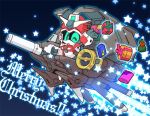  aqua_eyes chibi christmas dendrobium_schema flying gift gundam gundam_0083 gundam_gp-03_stamen looking_at_viewer mecha merry_christmas no_humans one_eye_closed open_hand solo star_(symbol) susagane v-fin 