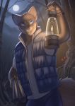  2016 anthro being_watched blue_eyes bronx23 bronx_(bronx23) brown_body brown_fur brown_nose canid canine canis clothed clothing dark digital_media_(artwork) fire forest full_moon fur gun hi_res holding_gun holding_object holding_weapon lantern looking_at_another male mammal moon night ominous plant ranged_weapon red_eyes shirt shotgun solo spooky_(disambiguation) standing story story_in_description topwear tree vest weapon woadedfox wolf 