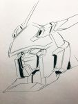  d-1 greyscale head_only highres ink_(medium) kikou_senki_dragonar looking_ahead mecha monochrome no_humans oobari_masami photo_(medium) production_art sketch solo traditional_media white_background 