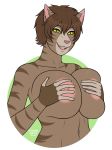  2020 anthro big_breasts breast_grab breast_squish breasts brown_body brown_fur felid feline female fur hand_on_breast jimmuarts looking_at_viewer mammal nipples solo squish yellow_eyes 