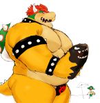  2020 anthro armband barazoku barely_visible_genitalia bowser bracelet bulge bullet_bill clothing collar duo eyebrows genitals hair hi_res horn human jewelry koopa luigi male mammal mario_bros moobs musclegut muscular muscular_anthro muscular_male nintendo open_mouth overweight overweight_anthro overweight_male red_hair scalie shell simple_background solo_focus spiked_armband spiked_bracelet spiked_collar spiked_shell spikes spikes_(anatomy) standing thick_eyebrows thick_thighs thong tora_gy underwear video_games white_background yellow_body 