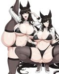  animal_humanoid big_breasts black_hair breasts cleavage clothed clothing clothing_pull crouching female flexible hair hellap hi_res huge_breasts humanoid legwear one_leg_up panties panty_pull raised_leg simple_background solo splits spread_legs spreading standing thigh_highs underwear underwear_pull vertical_splits white_background 