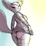  1:1 aggressive_retsuko anthro blush butt canid canine clothed clothing female fennec fenneko fox fur hi_res homo_the_domo mammal panties sanrio sex_toy simple_background smile solo underwear 