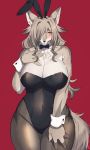  anthro big_breasts blush bow_tie breasts bunny_costume canid canine canis cleavage clothed clothing costume female fingers fur hair hair_over_eye hi_res huge_breasts kemono long_hair looking_at_viewer mammal one_eye_obstructed sgsix solo standing thick_thighs wide_hips wolf 