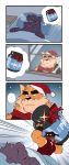  absurd_res anthro biceps black_nose canid canine canis chest_tuft christmas clothed clothing comic digital_media_(artwork) domestic_dog dream felid fur group hi_res holidays male mammal muscular muscular_male otake pantherine ray_(takemoto_arashi) scar takemoto_arashi tuft 