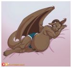  anthro briefs bulge clothing dragon hi_res holding_belly horn lavenderpandy lying male male_pregnancy plantigrade pregnant solo underwear wings 