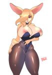  anthro areola bow_tie breasts bunny_costume camel_toe clothing costume ear_piercing ear_ring female hi_res lagomorph leggings legwear leporid looking_at_viewer luvon mammal piercing rabbit solo thick_thighs 