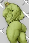  2020 abs barazoku big_butt big_muscles black_sclera blush butt butt_focus green_body green_skin grey_background hair hands_on_hips humanoid humanoid_pointy_ears looking_at_viewer low-angle_view male mammal muscular muscular_humanoid muscular_male nipples not_furry nude open_mouth orc orc_humanoid pecs sharp_teeth simple_background solo standing teeth that_time_i_got_reincarnated_as_a_slime thick_thighs tora_gy white_hair 