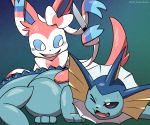  3_toes ambiguous_gender blue_body blue_eyes cute_face duo eeveelution fin hi_res hisashino impending_death knife multicolored_body nintendo open_mouth pok&eacute;mon pok&eacute;mon_(species) purple_eyes scared scary_face simple_background sylveon threatening toes vaporeon video_games white_body 