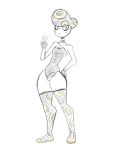  blush bulge clothing collar eyeshadow feminized genitals gloves half-erect handwear hat headgear headwear hi_res humanoid legwear makeup near_naked oniartist pan_pizza peace_signs penis rebeltaxi skinny solo stockings wide_hips 