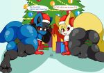  absurd_res all_fours anthro balls big_balls big_butt blue_body blue_fur braixen butt canid canine christmas christmas_tree clothed clothing digital_media_(artwork) duo english_text feet fox fur genitals gift girly hair hi_res hindpaw holidays huge_balls huge_butt inner_ear_fluff looking_at_viewer lucario male mammal nintendo nr_ac open_mouth panties paws plant pok&eacute;mon pok&eacute;mon_(species) red_eyes simple_background smile text thick_thighs tight_clothing tree tuft underwear video_games 