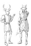  2020 absurd_res anthro antlers beastars black_and_white canid canine canis cervid clothed clothing duo ffog footwear hand_behind_head hi_res horn legoshi_(beastars) louis_(beastars) male mammal medieval_clothing monochrome pose renaissance shoes standing topwear tunic vest wolf 
