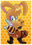  absurd_res anthro archie_comics bee_costume big_breasts big_butt black_and_yellow breasts bunnie_rabbot butt clothing costume female final_fantasy final_fantasy_vii fist_pump flexing flexing_bicep footwear glistening glistening_body green_eyes hexagon hi_res high_heels honey_bee_girl huge_breasts lagomorph leporid mammal mobian_monster netting pattern_background rabbit shoes side_boob simple_background solo sonic_the_hedgehog_(archie) sonic_the_hedgehog_(comics) sonic_the_hedgehog_(series) spread_legs spreading square_enix stinger video_games wide_hips wings wrist_cuff wristband 