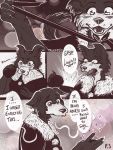  2020 3:4 anthro beastars black_nose canid canine canis christmas christmas_clothing clothed clothing comic countershade_face countershading dialogue dress ears_down english_text female fur fur_trim_(clothing) gasp gift greyscale hi_res holidays juno_(beastars) looking_at_object mammal monochrome open_mouth pivoted_ears santa_dress shocked smile solo speech_bubble surprise teeth text trickfoottails unwrapping wide_eyed wolf 