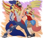  alpha_channel anthro canid canine canis clothing duo female human human_to_anthro legendary_pok&eacute;mon male mammal melee_weapon nintendo pok&eacute;mon pok&eacute;mon_(species) recurrent species_transformation sword torn_clothing transformation video_games weapon wolf zacian zamazenta 
