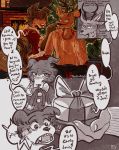  2020 anthro beastars brown_body brown_fur canid canine canis cervid cervine christmas christmas_clothing christmas_tree clothed clothing comic countershade_face countershading dialogue dress duo ear_flick english_text female fire fireplace fur fur_trim_(clothing) gift grey_body grey_fur hi_res holidays juno_(beastars) looking_at_another louis_(beastars) male male/female mammal multicolored_body multicolored_fur open_mouth plant red_deer santa_dress singing sitting speech_bubble surprise sweater tan_body tan_countershading tan_fur teeth text topwear tree trickfoottails two_tone_body two_tone_fur wolf 