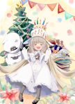  .live 1girl absurdres animal_ears blush boots brown_hair cake_hat christmas christmas_tree closed_eyes dog full_body gift gloves happy_birthday hat highres long_hair merry_milk merry_milk_no_mori sheep_ears standing tanabata_stew virtual_youtuber 