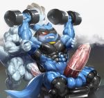  2020 abs anthro baby_pok&eacute;mon balls barazoku biceps big_muscles big_penis blush bodily_fluids clenched_teeth condom dumbbell duo erection exercise foreskin genitals grey_background hands_on_arms hi_res huge_penis humanoid humanoid_genitalia humanoid_penis hyper hyper_genitalia hyper_penis incline_press kuroma machop male muscular muscular_anthro muscular_humanoid muscular_male narrowed_eyes navel nintendo nude obliques pecs penis pok&eacute;mon pok&eacute;mon_(species) quads riolu sexual_barrier_device simple_background sitting standing sweat teeth uncut vein veiny_muscles video_games wearing_condom weightlifting weights white_background workout 