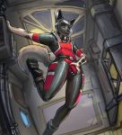  absurd_res anthro bodysuit canid canine clothing detailed_background hi_res male mammal rainset skinsuit solo space spacesuit tight_clothing 