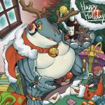  1:1 2020 alcohol amphibian anthro antlers balls belly beverage blush bulge christmas clothing condom costume froen_(zi_ran) frog genitals hi_res holidays horn male penis rit_(zi_ran) santa_costume sexual_barrier_device slightly_chubby solo underwear zi_ran 