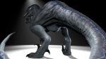  16:9 2020 3d_(artwork) 4k absurd_res animal_genitalia black_background blue_(jurassic_world) blush butt claws cloaca digital_media_(artwork) dinosaur dromaeosaurid female feral genitals hand_on_chin hi_res horizontal_cloaca ivorylagiacrus jurassic_park jurassic_world looking_at_viewer looking_back looking_pleasured low-angle_view presenting presenting_cloaca presenting_hindquarters rear_view reptile scalie sharp_claws simple_background smile solo source_filmmaker spotlight teeth theropod universal_studios velociraptor widescreen 