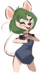  2020 anthro bottomless buckteeth clothed clothing eyes_closed female green_hair hair hi_res mammal mouse murid murine open_mouth open_smile rodent simple_background smile solo teeth tohupo tongue white_background 