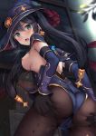  ass ass_grab breasts detexted genshin_impact leotard mona_(genshin_impact) nipples no_bra pantyhose tomoo witch 