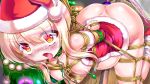 1girl ahegao anal anal_object_insertion arms_behind_back ass azur_lane bdsm bloated blonde_hair blush bondage bound breasts butt_plug chain christmas collar commentary_request enema eyebrows eyebrows_visible_through_hair eyes_visible_through_hair hat heavy_breathing highres inflation juneau_(azur_lane) leash long_hair looking_away mndqn nipple_clamps nipples object_insertion open_mouth rope santa_costume santa_hat sex sex_toy shibari small_breasts solo tears tongue tongue_out tube vibrator vibrator_on_nipple wooden_horse yellow_eyes 