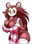  animal_crossing anthro apron bedroom_eyes better_version_at_source big_breasts blush breasts cleavage clothed clothing eulipotyphlan female freckles fur half-closed_eyes hand_on_breast hedgehog hi_res huge_breasts legwear mammal narrowed_eyes nathanatwar nintendo sable_able seductive simple_background smile solo standing thick_thighs video_games white_background wide_hips 