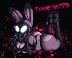  5:4 anthro big_breasts big_butt breasts butt cleavage clothed clothing collar disney female gas_mask goth huge_butt judy_hopps lagomorph leporid lying mammal mask on_front rabbit solo spiked_collar spikes thick_thighs under_boob zombieray10 zootopia 