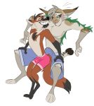  anthro blush bulge canid canine clothing duo erection facial_piercing felid feline grin grinding jax_(yeen.queen) ksejl lapdance lynx male male/male mammal maned_wolf nose_piercing nose_ring piercing size_difference smile underwear 