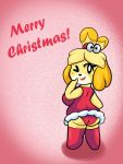  animal_crossing anthro canid canine canis christmas christmas_clothing christmas_headwear clothed clothing domestic_dog female fur happy hat headgear headwear hi_res holidays isabelle_(animal_crossing) mammal nintendo one_eye_closed panties santa_hat shih_tzu simple_background smile solo someth1ngoranother toy_dog underwear video_games wink 