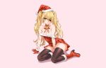  asanagi bell blonde_hair blush boots choker christmas dress eyepatch fischl_(genshin_impact) genshin_impact gloves green_eyes hat long_hair pink ribbons santa_costume santa_hat thighhighs third-party_edit twintails zettai_ryouiki 