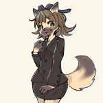  1:1 accessory anthro bottomwear brown_body brown_fur brown_hair business_suit canid canine canis chatora_(pixiv) clothed clothing domestic_dog eyewear female fur german_shepherd glasses hair hair_accessory hair_bow hair_ribbon herding_dog kemono looking_at_viewer mammal multicolored_body multicolored_fur open_mouth pastoral_dog ribbons simple_background skirt smile solo suit tan_body tan_fur two_tone_body two_tone_fur white_background yellow_eyes 