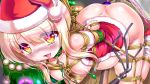  1girl ahegao anal anal_object_insertion arms_behind_back ass azur_lane bdsm bloated blonde_hair blush bondage bound breasts butt_plug chain christmas collar commentary_request enema eyebrows eyebrows_visible_through_hair eyes_visible_through_hair hat heart heart-shaped_pupils heavy_breathing highres inflation juneau_(azur_lane) leash long_hair looking_at_viewer mndqn nipple_clamps nipples object_insertion open_mouth rope santa_costume santa_hat sex sex_toy shibari small_breasts solo symbol-shaped_pupils tears tongue tongue_out tube vibrator vibrator_on_nipple wooden_horse yellow_eyes 