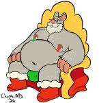  2020 anthro belly bulge charmcharmcharm christmas clothing holidays male mammal moobs murid murine navel nipples overweight overweight_anthro overweight_male rat rodent santa_claus simple_background sitting solo underwear white_background 