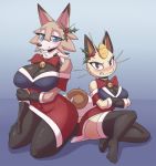  2020 anthro anthrofied big_breasts blush breasts christmas christmas_clothing clothing cooliehigh duo female holidays looking_at_viewer lycanroc meowth midday_lycanroc nintendo pok&eacute;mon pok&eacute;mon_(species) video_games 