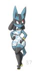  anthro clothing dress female hi_res lucario nintendo pok&eacute;mon pok&eacute;mon_(species) red_eyes simple_background solo tansau tight_clothing video_games white_background wide_hips 